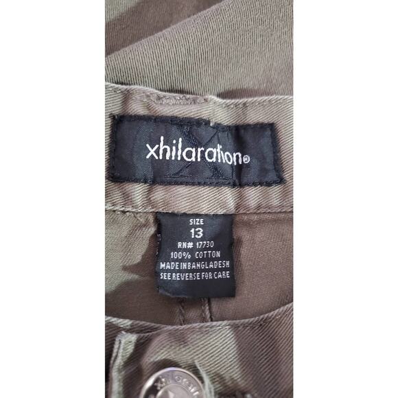 Xhilaration Junior's Army Green Jean Midi Skirt Raw Hem Size 13 - Picture 4 of 8